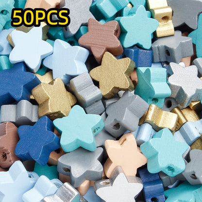 50pcs 15mm Star-Shaped Wooden Beads