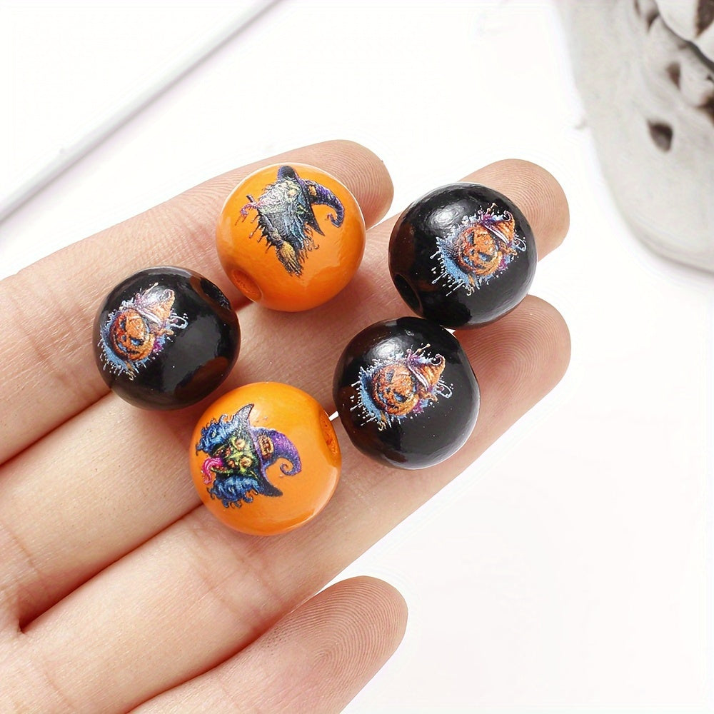 Halloween Witch Pumpkin Wooden Spacer Beads