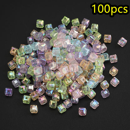 50/100pcs 8mm Ice Shape Square Faceted Acrylic Beads