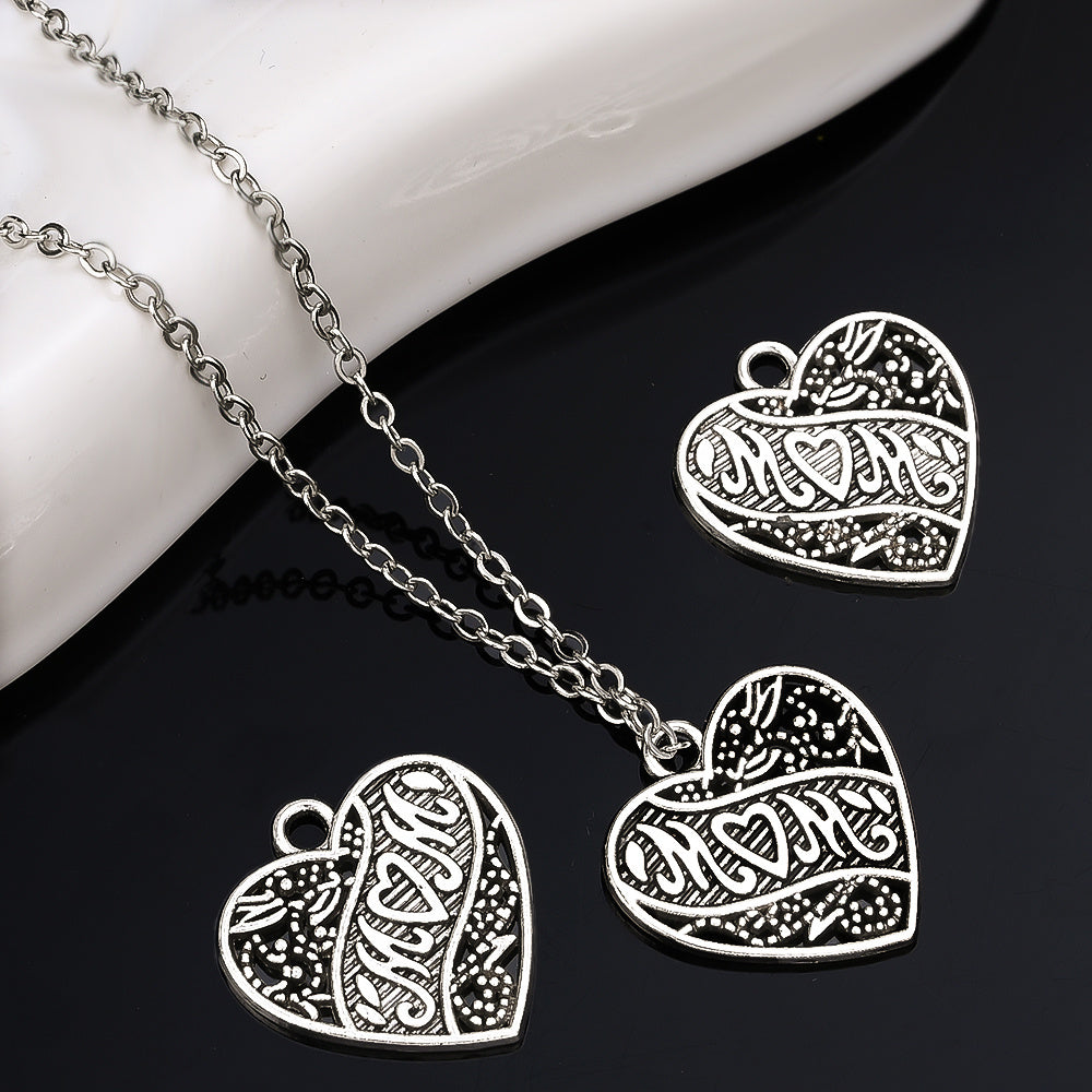 Romantic Antique Silvery Mom Heart Charms