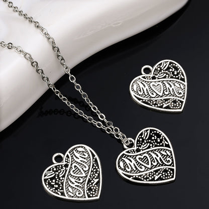 Romantic Antique Silvery Mom Heart Charms