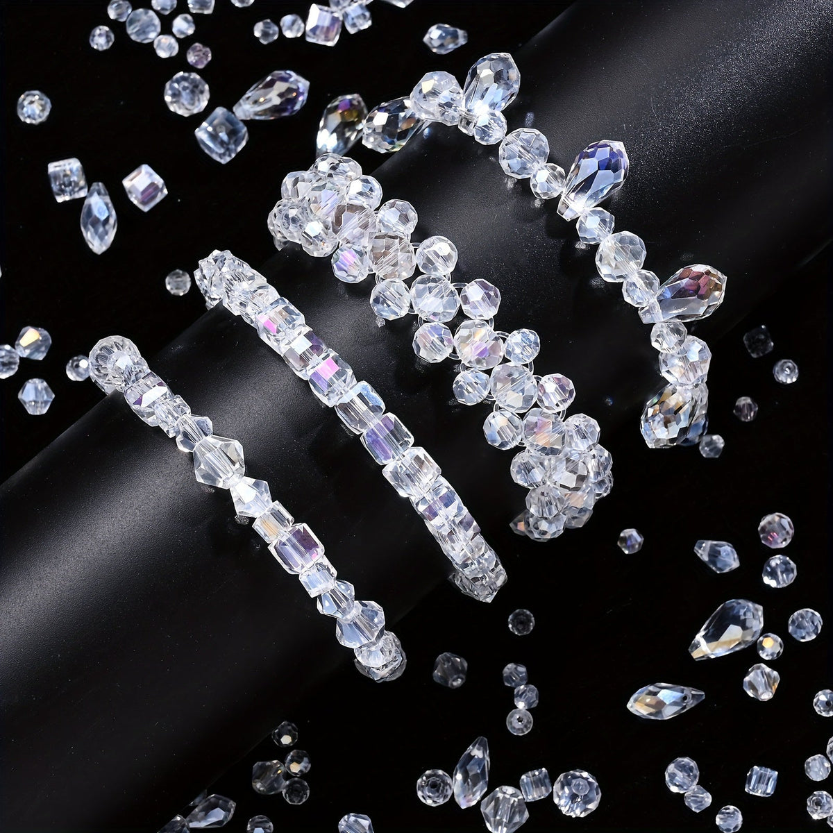 200PCS Geometric Transparent Glass Bead Set