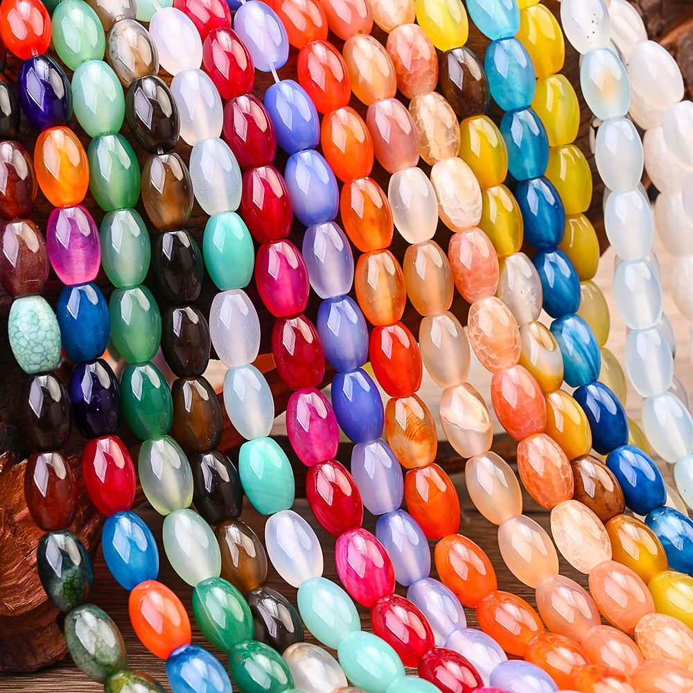 32pcs/strand 8x12mm Natural Agate Rice Shaped Beads