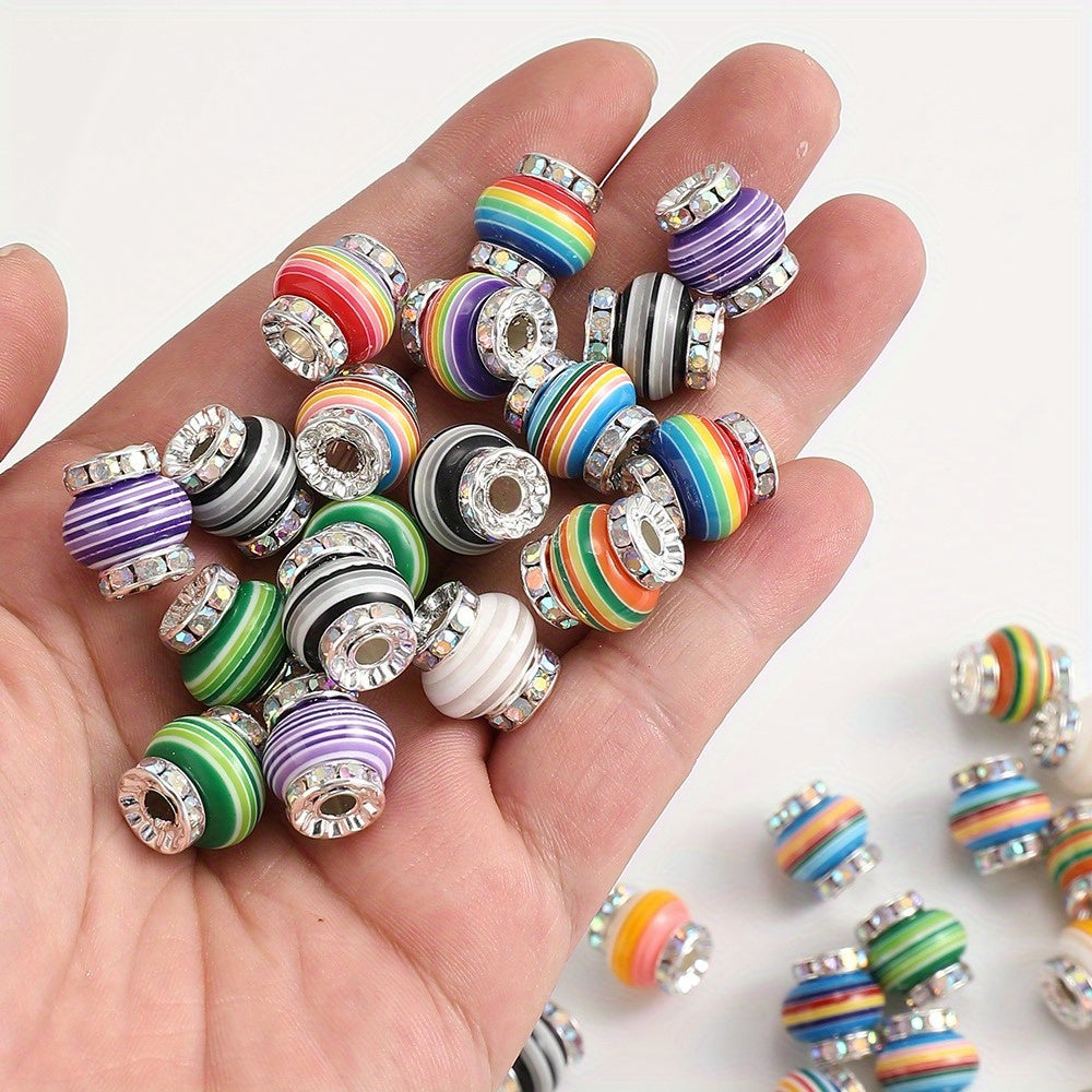10pcs 14x15mm Rainbow Rhinestone Resin Wheel Beads