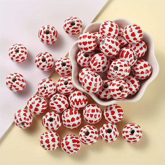 10pcs Wooden Red Heart Butterfly Fish Pattern Beads