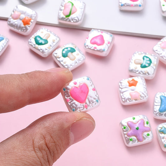 Hand Painted Cube Acrylic Beads