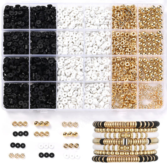 Black and White Clay Bead and Gold CCB Spacer Bead Set