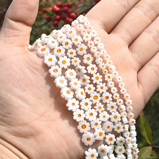 White Glass Flower Beads
