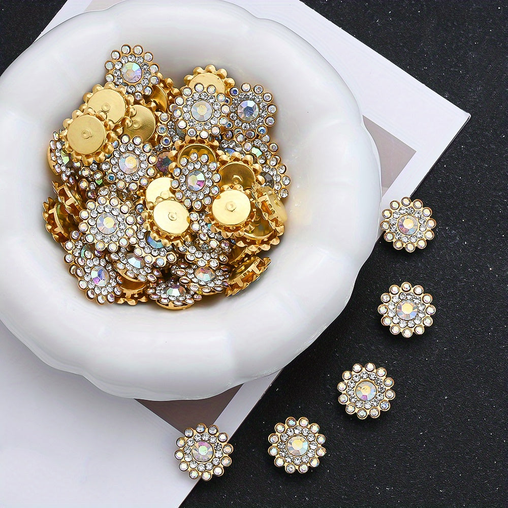 50pcs 13.8mm Two-Tone Sunflower Rhinestone Patch Beads
