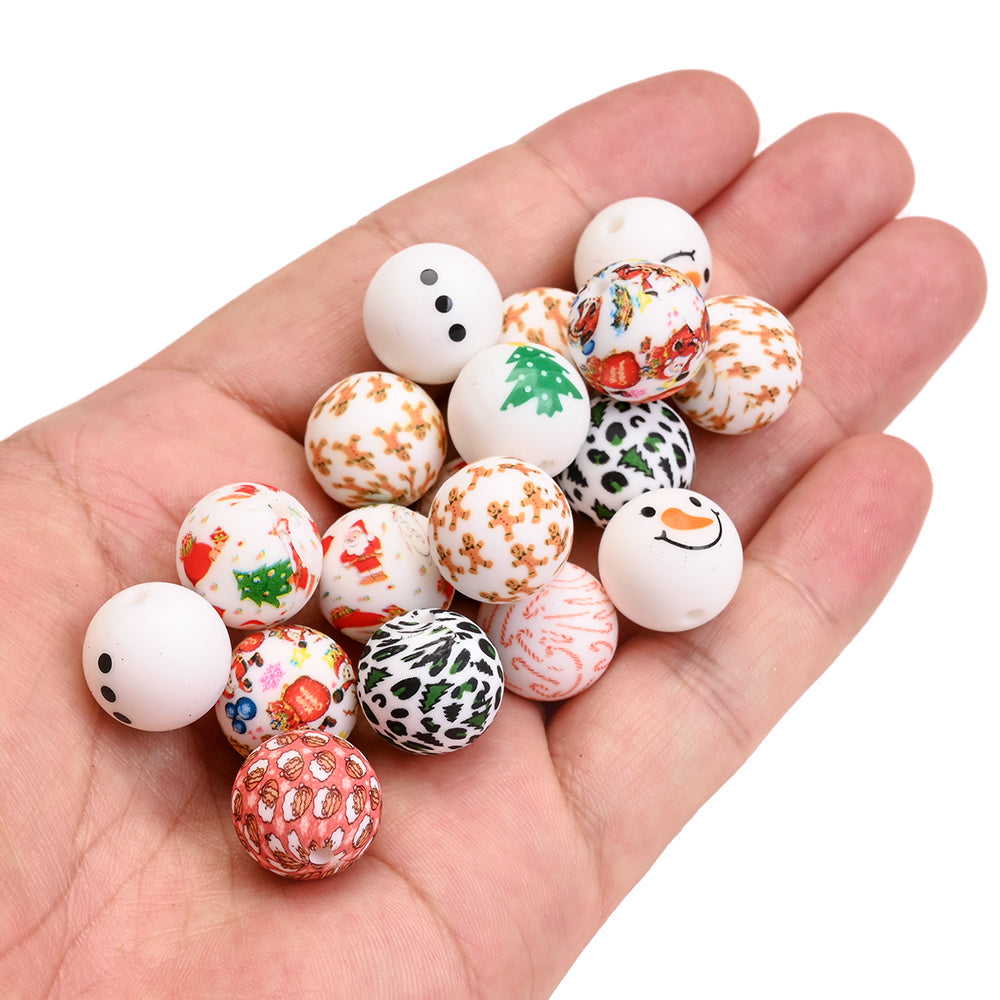 5pcs 15mm Christmas Silicone Round Beads