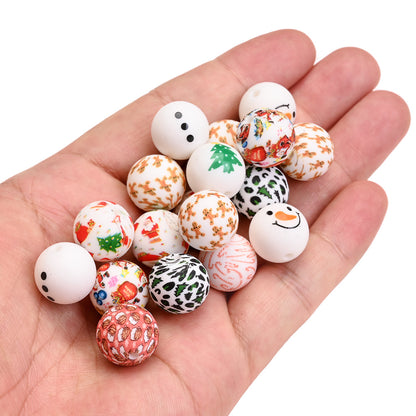 5pcs 15mm Christmas Silicone Round Beads