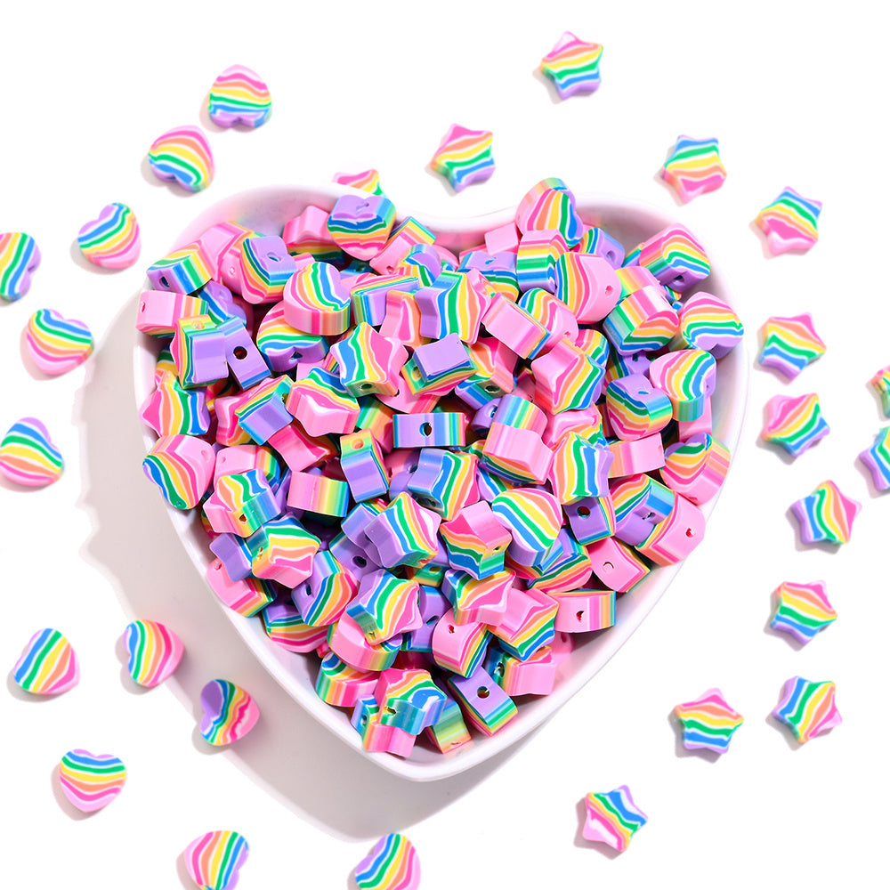 Rainbow Heart & Star Clay Beads