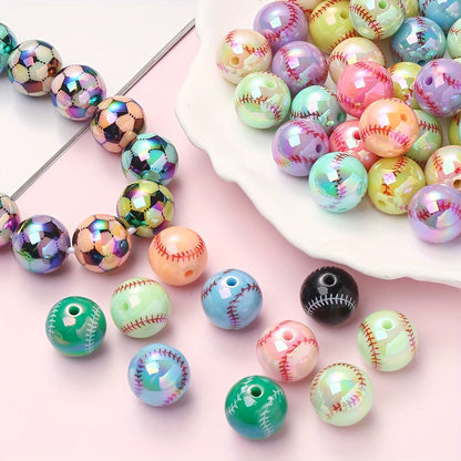 AB Football Baseball Acrylic Spacer Beads