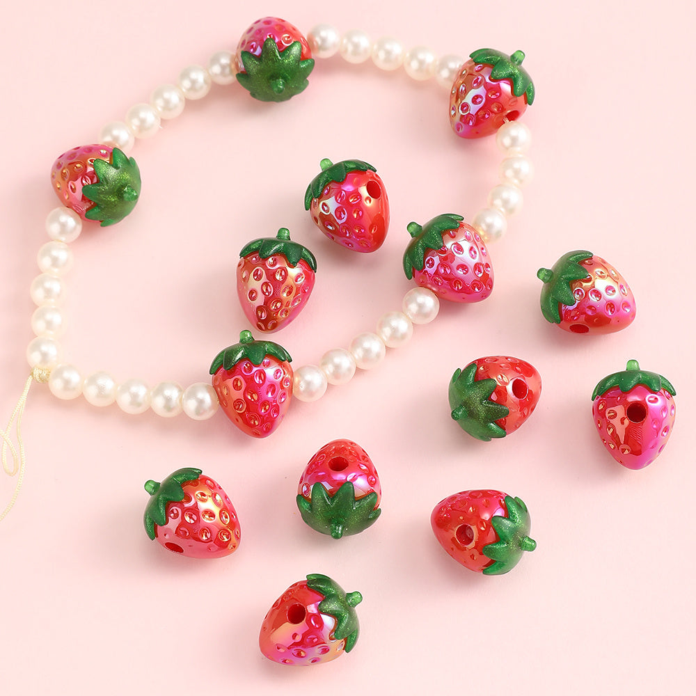 4pcs Shiny Red Strawberry Acrylic Fruit Beads