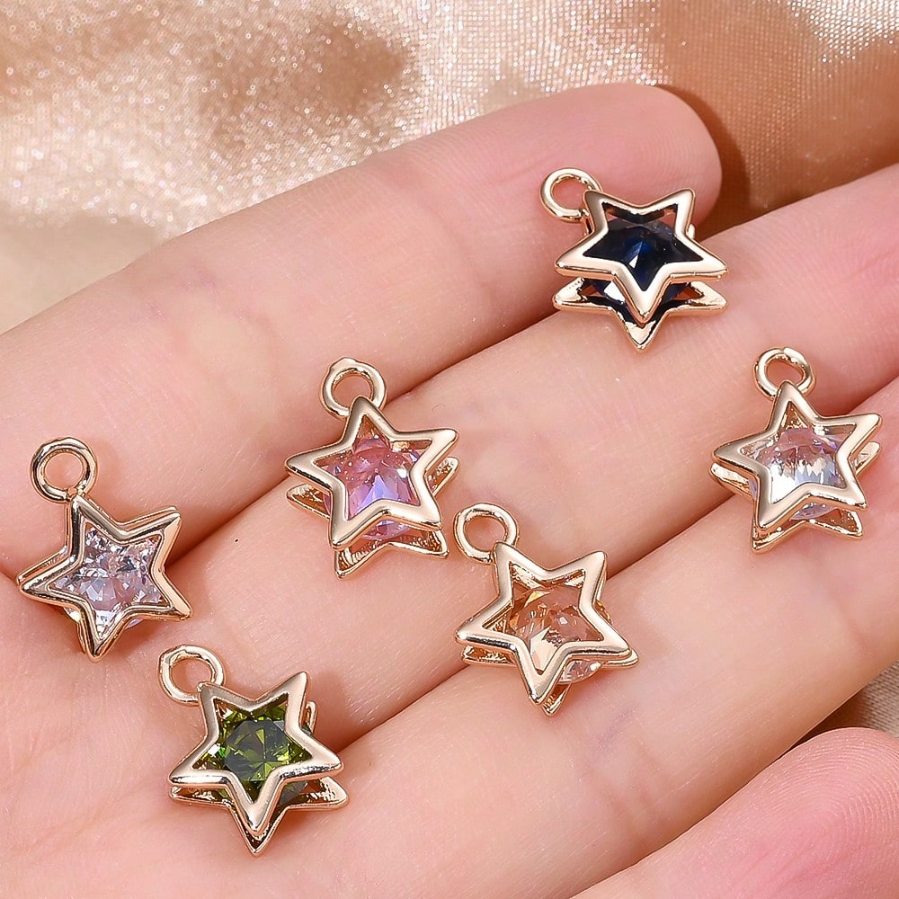 Rhinestone Star Copper Charms