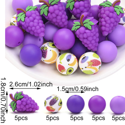 25pcs/set Fruit Theme Silicone Focal Beads