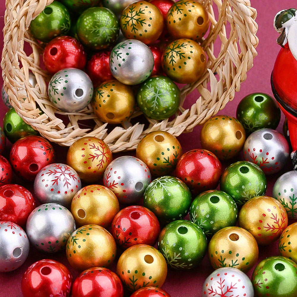 10pcs/set Christmas Snowflake Print Focal Beads
