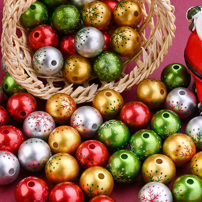 10pcs/set Christmas Snowflake Print Focal Beads