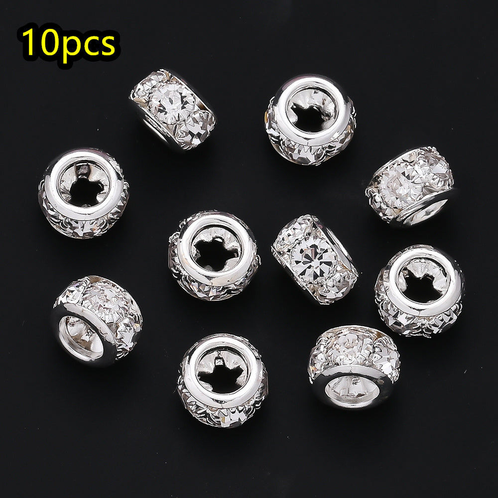 10pcs AB-Coated Large Hole Rhinestone Metal Spacer Beads