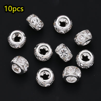 10pcs AB-Coated Large Hole Rhinestone Metal Spacer Beads