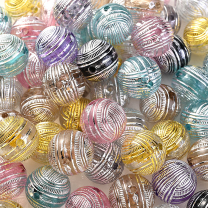 20pcs 16mm Mixed Color Line Round Acrylic Spacer Beads