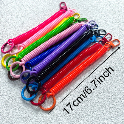 15PCS Retractable Double-Buckle Spiral Keychain Set