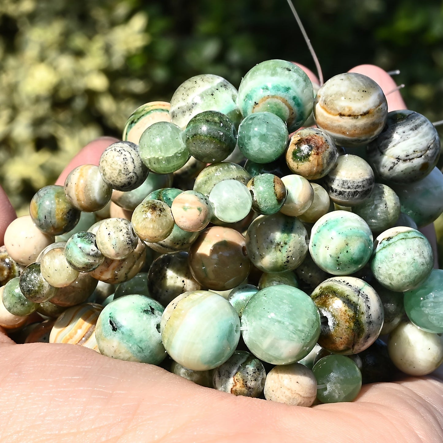 1 Strand 6/8/10/12mm Green Veined Stone Beads