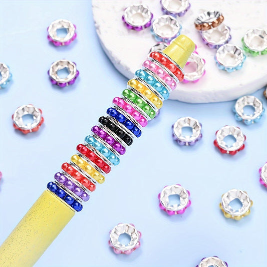 20PCS 12mm Round Acrylic & Rhinestone Spacer Bead Set