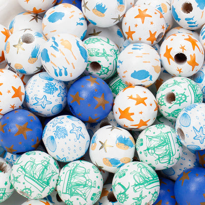 Marine-Themed Wooden Beads