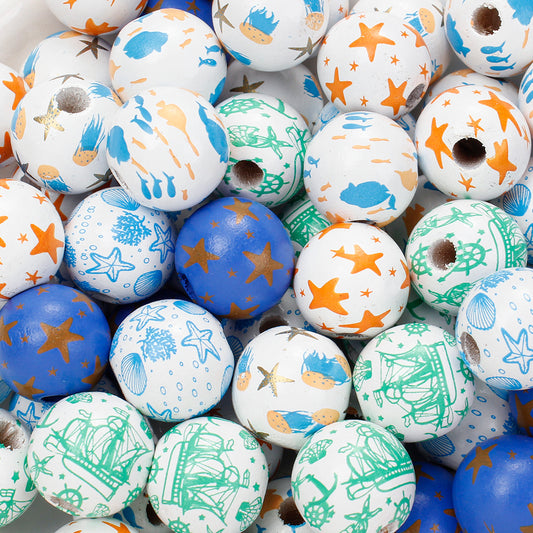 Marine-Themed Wooden Beads
