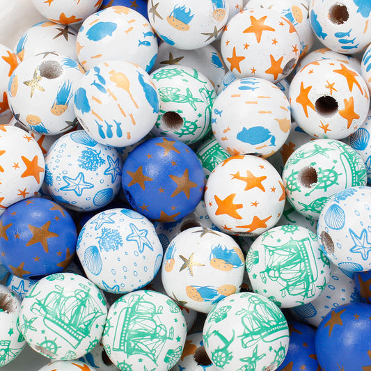 Marine-Themed Wooden Beads