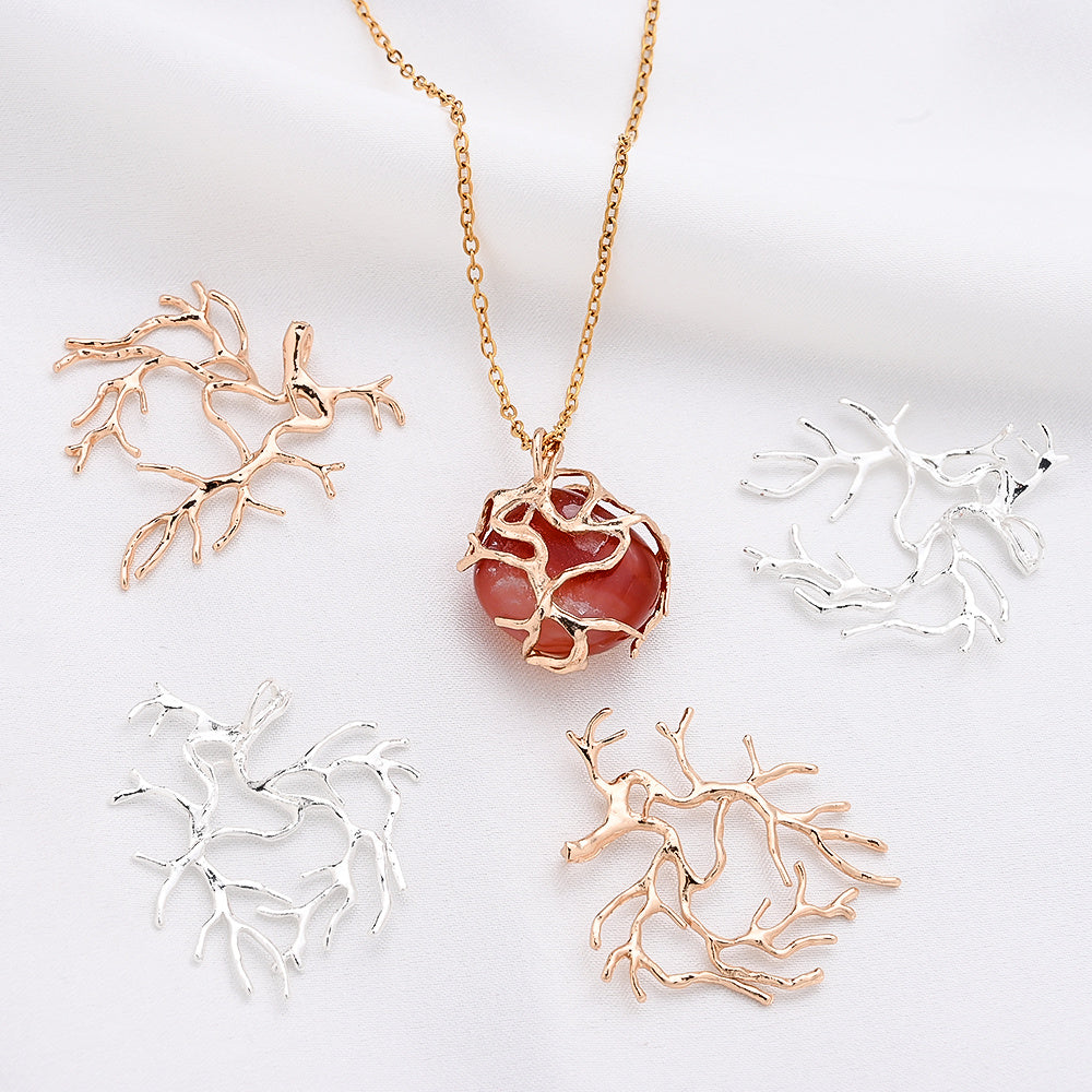 10PCS Gold & Silver Tree Branch Bead Cap Pendant Set