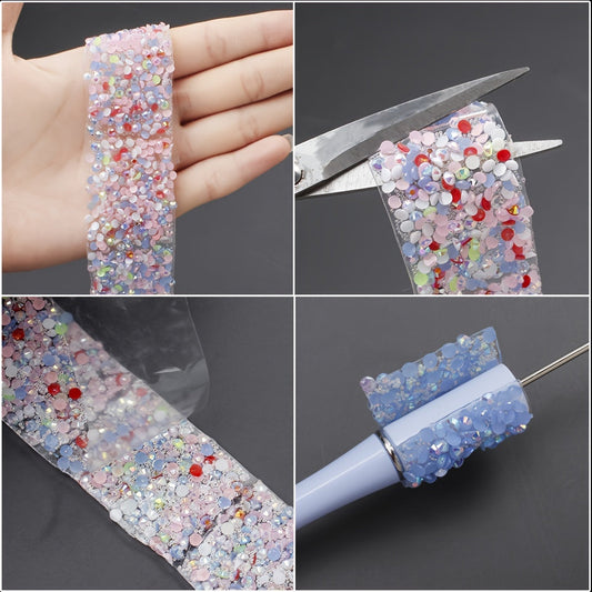 12PCS 4×3cm Self-Adhesive Resin Rhinestone Embellishment Strips