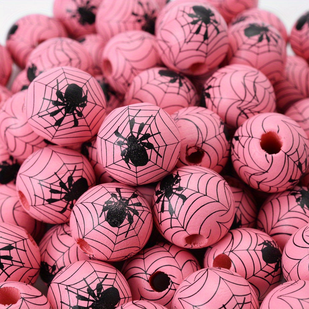 10pcs 15mm Halloween Spider Pattern Wooden Beads