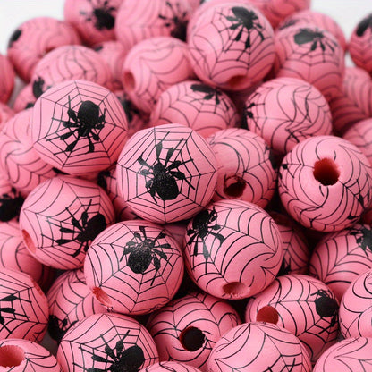 10pcs 15mm Halloween Spider Pattern Wooden Beads