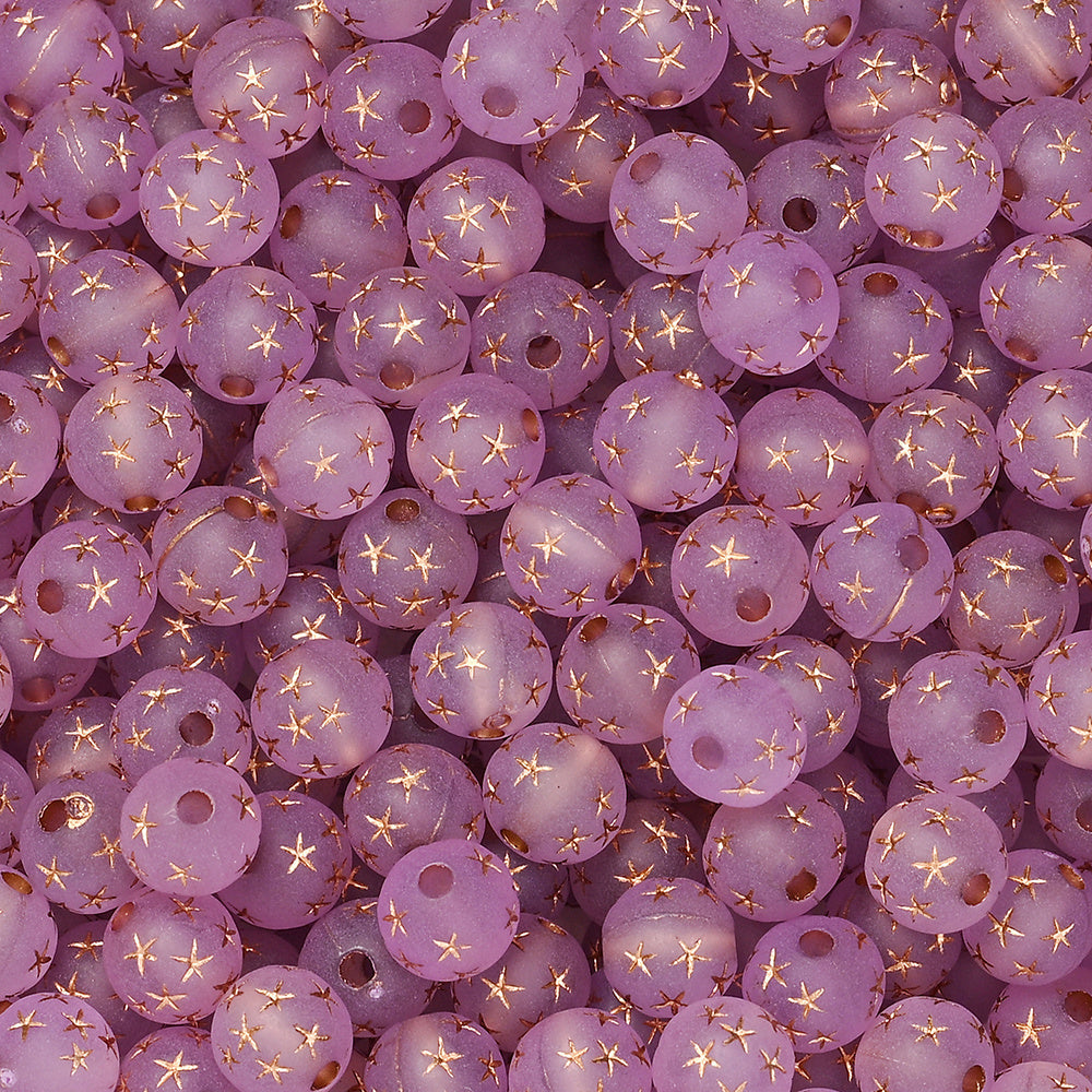 Frosted Acrylic Star Print Round Beads