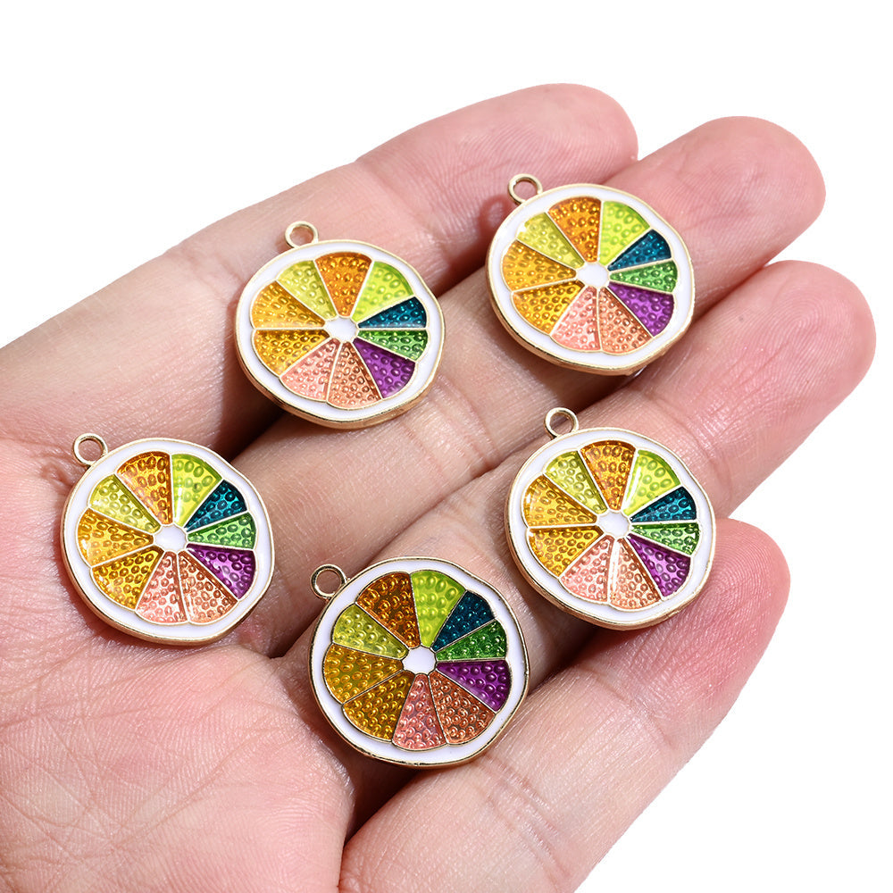 10PCS 20×23mm Rainbow Citrus Slice Alloy Pendant Set