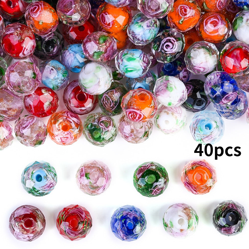 Faceted Rose Flower Glass Beads
