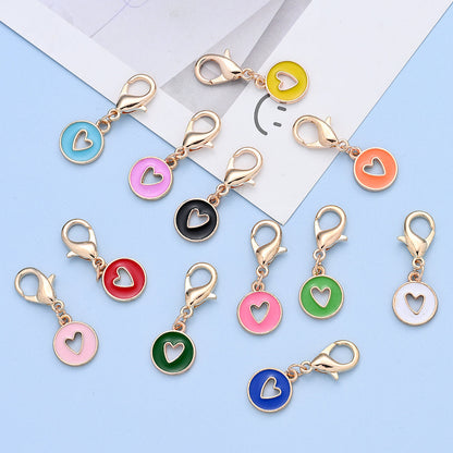 10PCS 35×12mm Hollow Heart Enamel Keychain Charm Set