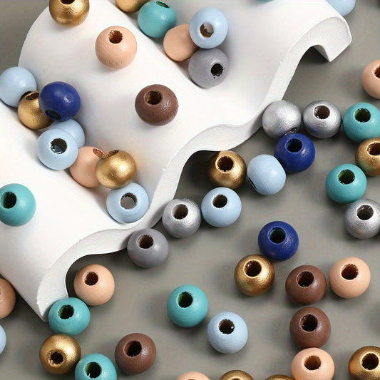 100PCS 12mm Multicolor Round Wooden Bead Set