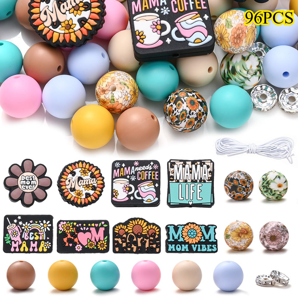 96pcs Mother's Day "MOM" Series Silicone Beads