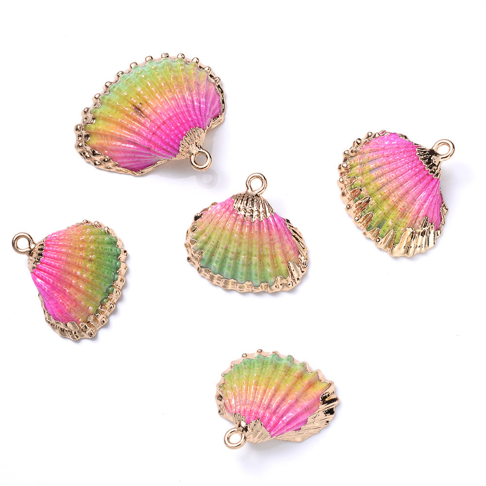 Colorful Gold-Trimmed Shell Pendant Charms