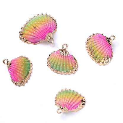 Colorful Gold-Trimmed Shell Pendant Charms