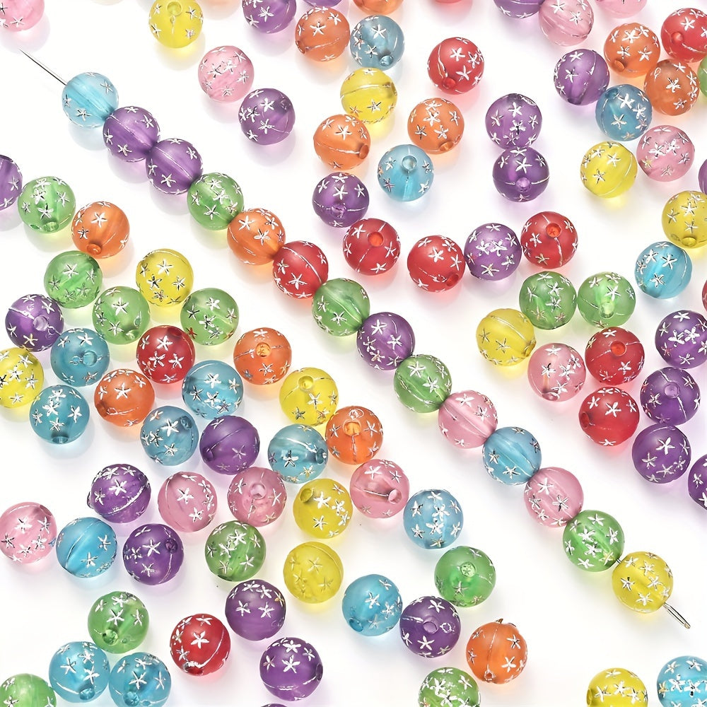 100PCS 8mm Clear Acrylic Silver Pattern Bead Set