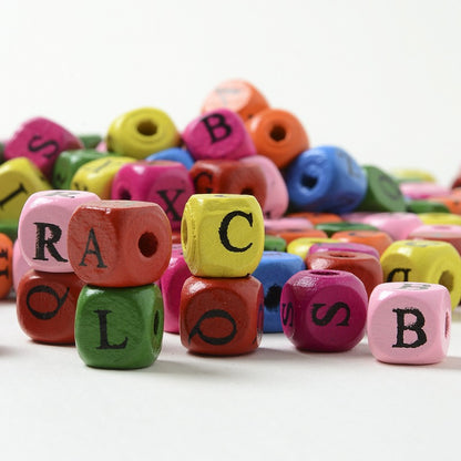50pcs 8/10mm Beige Square Alphabet Beads