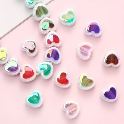 10PCS 12×15mm Sparkling Valentine's Day Heart Acrylic Bead Set