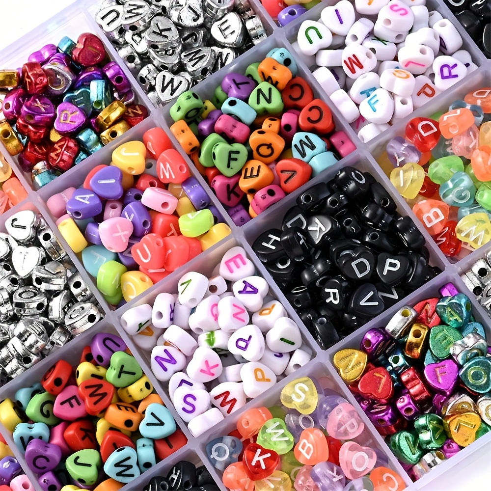 100PCS 4×7mm Heart-Shaped A-Z Letter Acrylic Bead Set