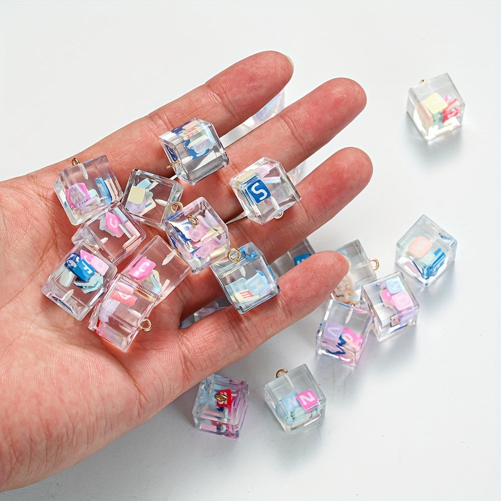 Clear Resin Square Alphabet Pendants