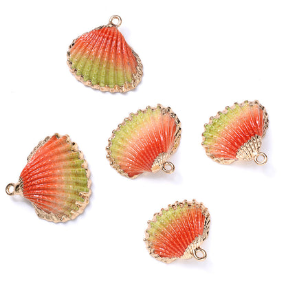 Colorful Gold-Trimmed Shell Pendant Charms