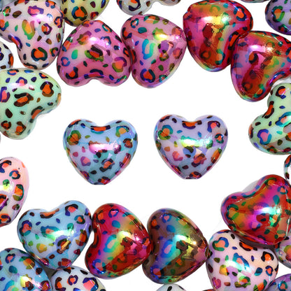 Leopard Print Heart Acrylic Beads